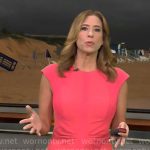 Stephanie Abrams’ coral pink ruched front dress on CBS Mornings