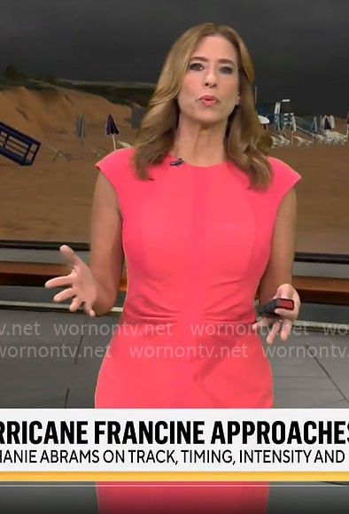 Stephanie Abrams' coral pink ruched front dress on CBS Mornings