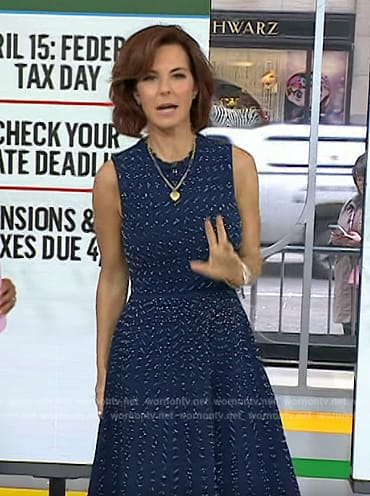 Stephanie Ruhle’s navy floral print flare dress on Today