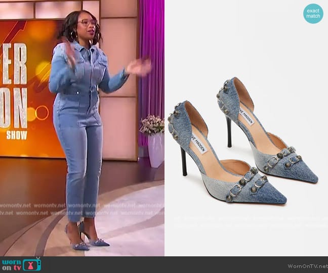 Steve Madden Dali Denim Pumps worn by Jennifer Hudson on The Jennifer Hudson Show