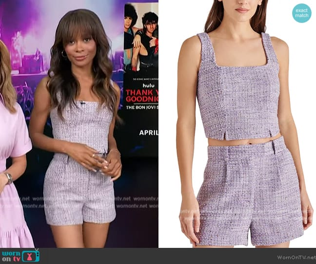 Steve Madden Mallika Tweed Sleeveless Top worn by Zuri Hall on Access Hollywood