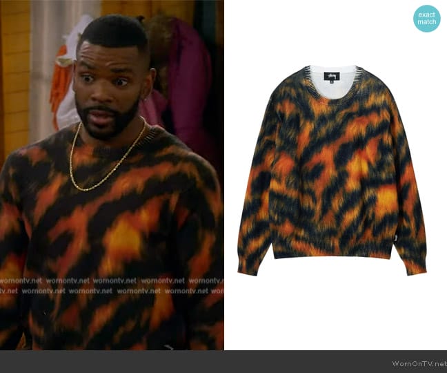 Stussy Printed Fur Sweater Tiger worn by Jermelle Simon (Jermelle Simon) on The Upshaws