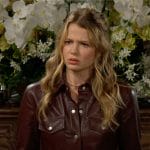 Summer's burgundy leather shirt dress on The Young and the Restless