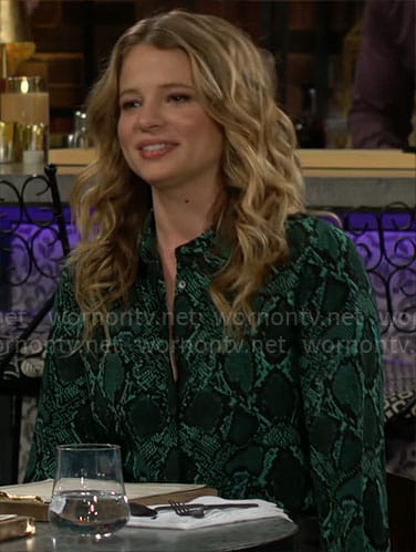 Summer’s green snake print blouse on The Young and the Restless