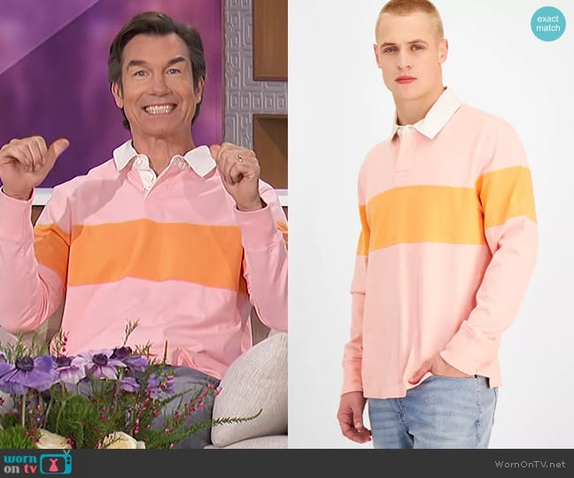 Sun + Stone Aaron Colorblocked Long Sleeve Rugby Shirt in Soft Blush worn by Jerry O'Connell on The Talk