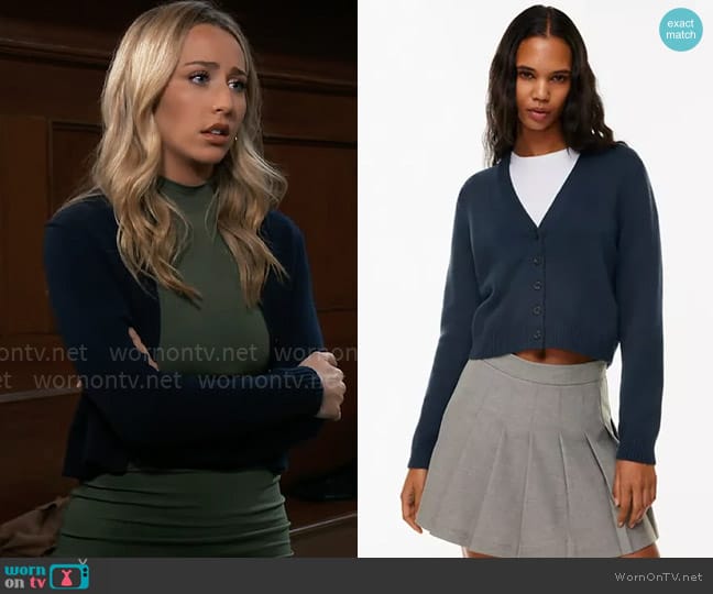 Sunday Best at Aritzia Shellie Cardigan worn by Josslyn Jacks (Eden McCoy) on General Hospital