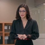Susan's black buttoned lace-cuff blouse on So Help Me Todd