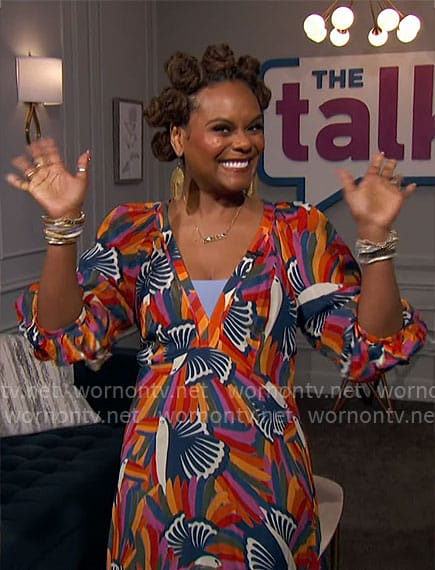 Tabitha Brown's toucan print maxi dress on The Talk