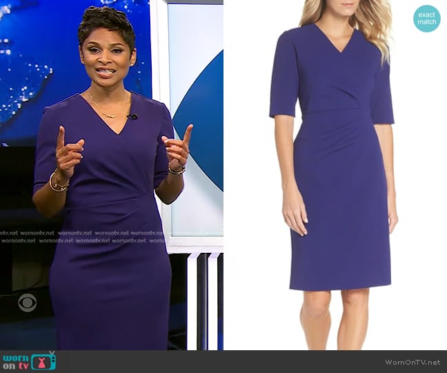 WornOnTV: Jericka’s purple gathered sheath dress on CBS Evening News ...