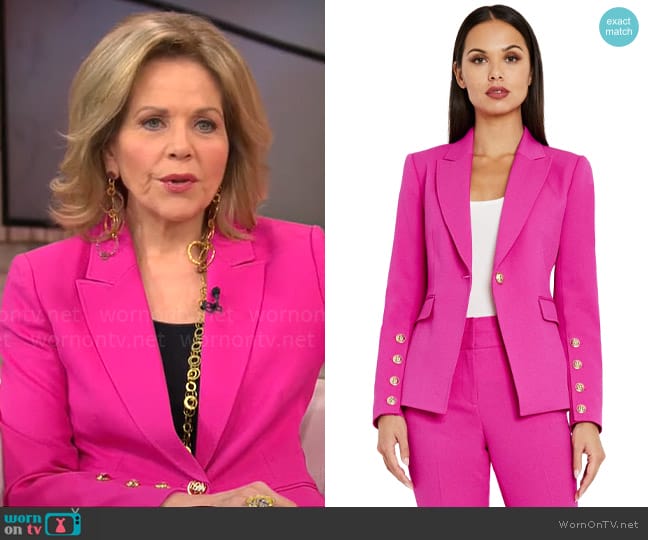 Tahari ASL Buttoned-Sleeve Peak-Lapel Blazer worn by Renée Fleming on CBS Mornings