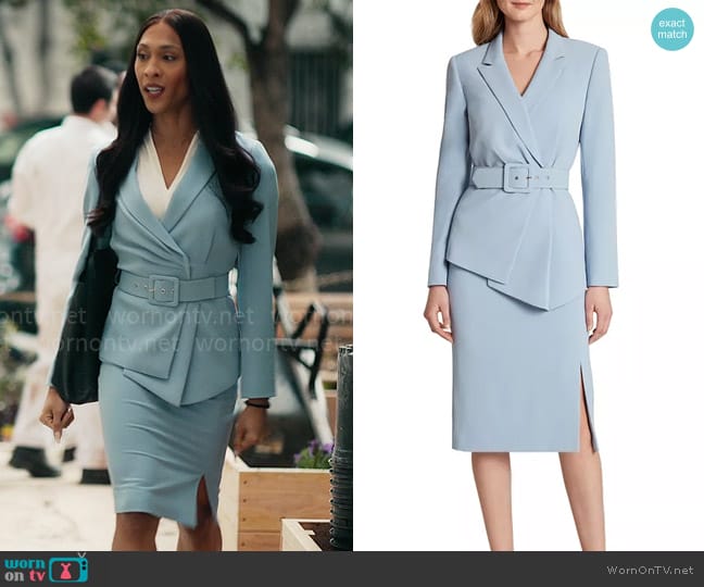 WornOnTV: Sofia’s light blue asymmetric belted jacket and pencil skirt ...