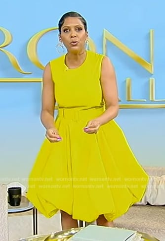 Tamron's yellow belted dress on Tamron Hall Show