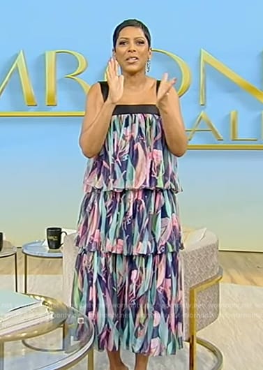 Tamron's floral print tiered dress on Tamron Hall Show