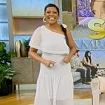 Tamron’s white one shoulder dress on Tamron Hall Show