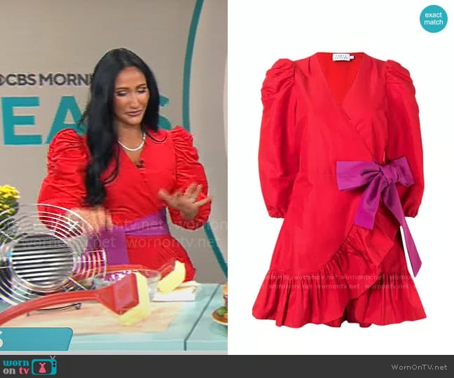 Tanya Taylor Sasha Puff-Sleeve Dress worn by Elizabeth Werner on CBS Mornings