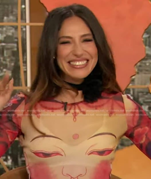 Tefi's printed mesh top on The Drew Barrymore Show