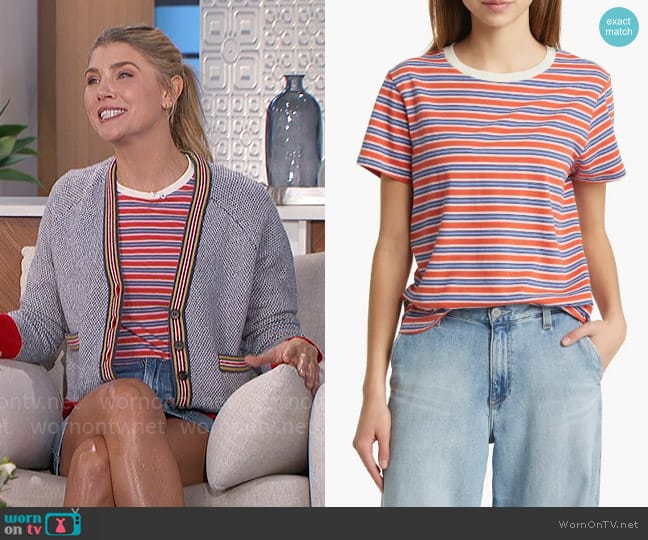 The Great The Little Stripe Crewneck Cotton T-Shirt in Campervan Stripe worn by Amanda Kloots on The Talk