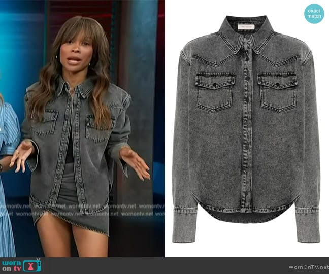 The Mannei Erskine denim shirt worn by Zuri Hall on Access Hollywood