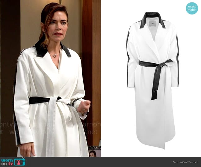 Theo The Label Circe Vegan Leather Contrast Coat worn by Victoria Newman (Amelia Heinle) on The Young and the Restless