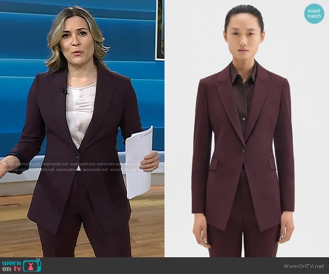 Theory Etiennette Blazer in Good Wool Malbec worn by Erin McLaughlin on Today