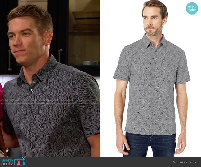 Theory Irving Wave Grid Short Sleeve Shirt worn by Tripp Johnson (Lucas Adams) on Days of our Lives