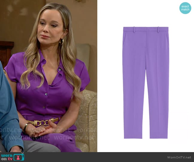 Theory Crepe Cropped Tailered Trousers in Bright Peony worn by Donna Logan (Jennifer Gareis) on The Bold and the Beautiful