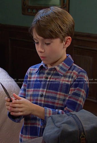 Thomas’s blue plaid shirt and sneakers on Days of our Lives