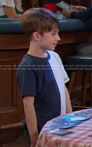 Thomas’s navy and white colorblock tee on Days of our Lives