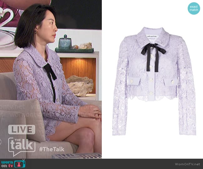 Self Portrait Floral-lace detail jacket worn by Sara Jane Ho on The Talk