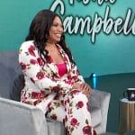 Tisha Campbell's white floral print suit on Access Hollywood