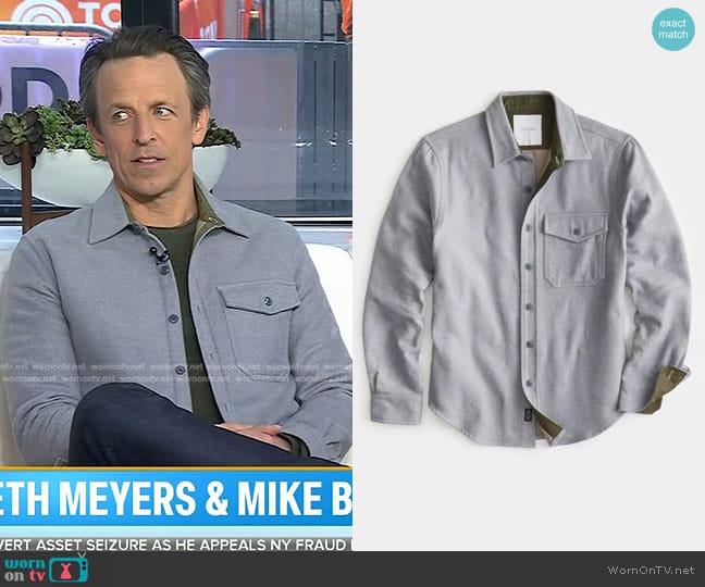 Todd Snyder Heavyweight Double Cloth Shirt Jacket in Grey worn by Seth Meyers on Today