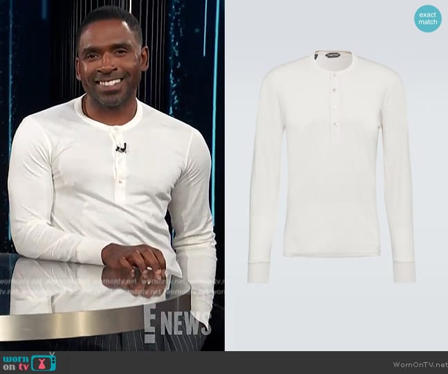 Tom Ford Cotton-blend jersey Henley shirt worn by Justin Sylvester on E! News