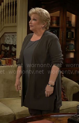 Traci’s olive cardigan on The Young and the Restless