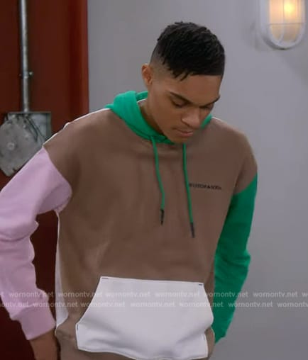 Tristan's colorblock hoodie on The Upshaws