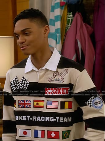 Tristan's striped patch rugby shirt on The Upshaws