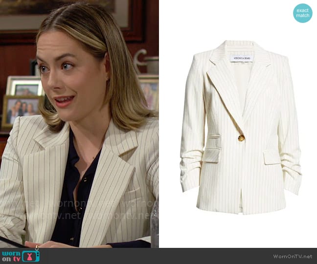 Veronica Beard Battista Pinstripe Dickey Jacket worn by Hope Logan (Annika Noelle) on The Bold and the Beautiful