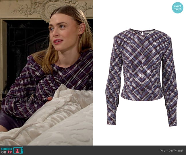 Veronica Beard Hughett Plaid Top worn by Claire Grace (Hayley Erin) on The Young and the Restless