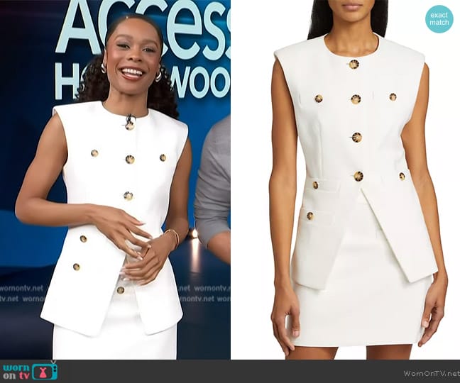 Veronica Beard Tamara Collarless Button Up Vest worn by Zuri Hall on Access Hollywood