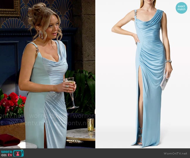 Versace Medusa '95 draped gown worn by Abby Newman (Melissa Ordway) on The Young and the Restless