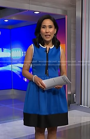 Vicky’s blue colorblock zip front dress on NBC News Daily