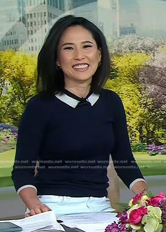 Vicky’s navy collar print sweater on Today