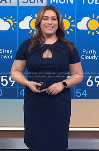 Violeta Yas’s navy cutout sheath dress on NBC News Daily