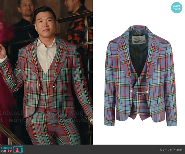 Vivienne Westwood Tartan Waistcoat Jacket worn by Nicholas (Joel Kim Booster) on Loot