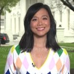 Weijia Jiang’s diamond print sweater on CBS Mornings