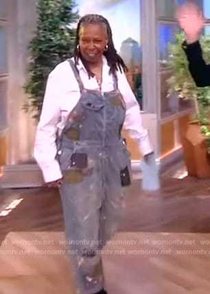 Whoopi’s denim patchwork overalls on The View