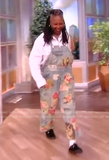 Whoopi's floral print denim overalls on The View