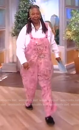 Whoopi's pink floral print overalls on The View