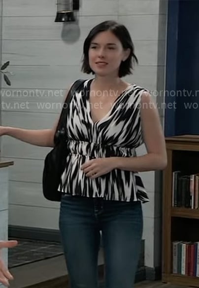 Willow's black and white printed top on General Hospital