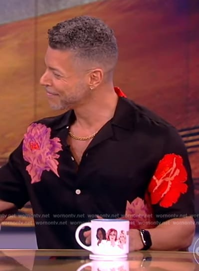 Wilson Cruz’s black floral print shirt on The View