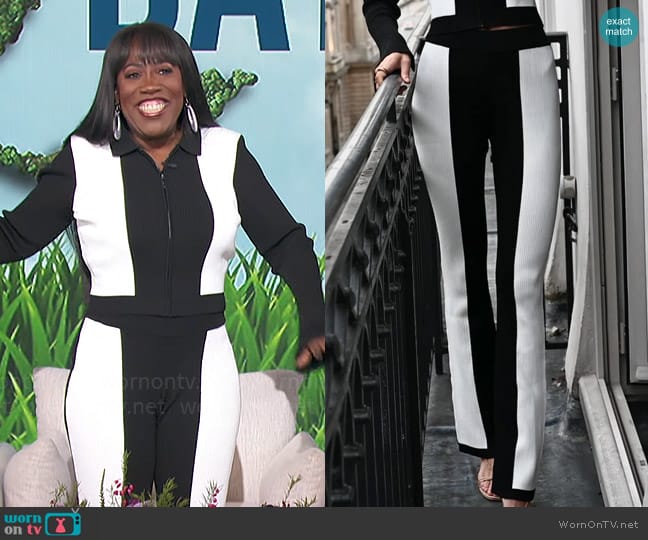 Yellow the Label Salem Colorblock Pants in White/Black worn by Sheryl Underwood on The Talk